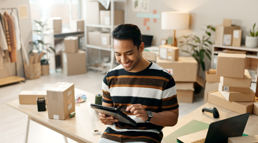 Man Working with Tablet in Home Office