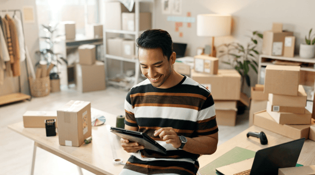 Man Working with Tablet in Home Office