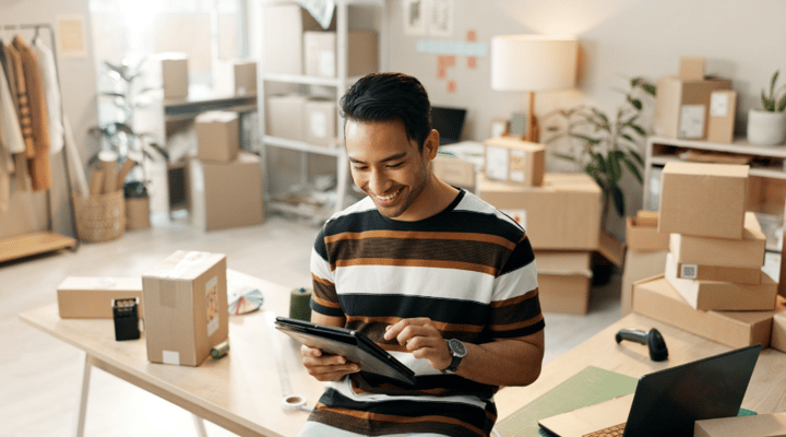Man Working with Tablet in Home Office