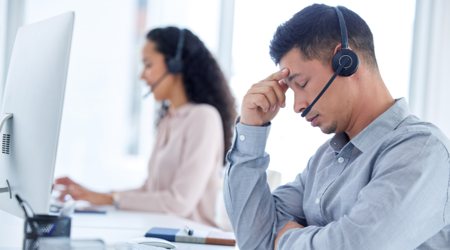 Stressed customer service agent