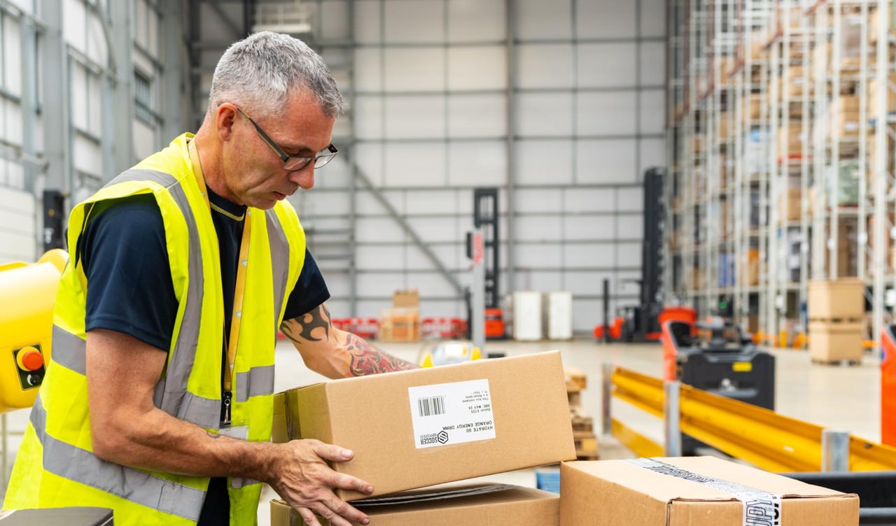 Warehouse worker organising boxes